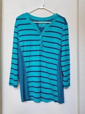 Greensource Henley Striped Tee.  Size 2x